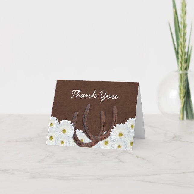 Western Horseshoes and Daisies Thank You Card (Front)