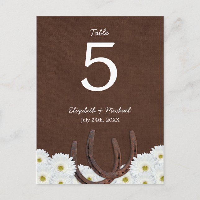 Western Horseshoes Wedding Table Number Postcard (Front)