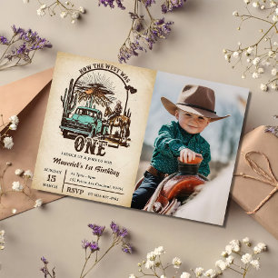 Western How The West Was One 1st Birthday Photo  Invitation