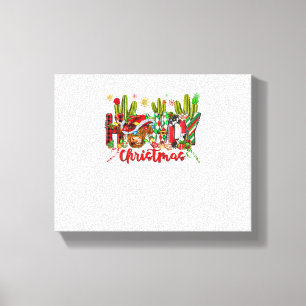 Western Howdy Christmas Cow Cowboy Hat And Cactus Canvas Print