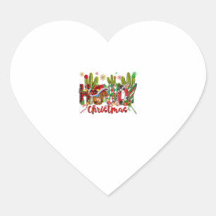 Western Howdy Christmas Cow Cowboy Hat And Cactus  Heart Sticker