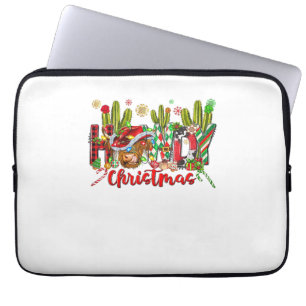 Western Howdy Christmas Cow Cowboy Hat And Cactus Laptop Sleeve