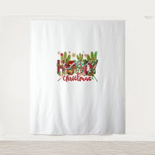 Western Howdy Christmas Cow Cowboy Hat And Cactus  Tapestry