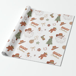 Western Howdy Christmas Cowboy Santa Wrapping Paper