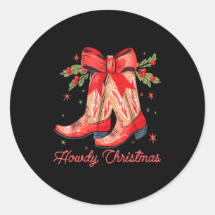Western Howdy Christmas Cowgirl Boot Coquette Bow Classic Round Sticker