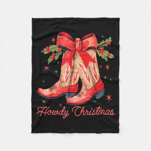 Western Howdy Christmas Cowgirl Boot Coquette Bow  Fleece Blanket