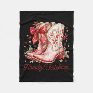 Western Howdy Christmas Cowgirl Boot Coquette Bow Fleece Blanket