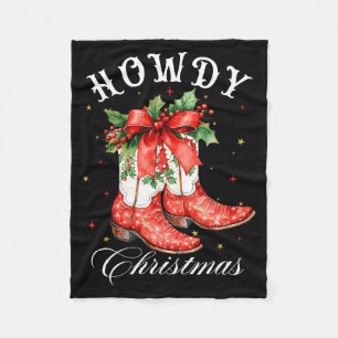 Western Howdy Christmas Cowgirl Boot Coquette Bow  Fleece Blanket