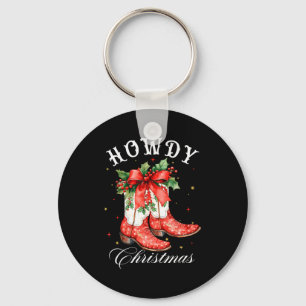 Western Howdy Christmas Cowgirl Boot Coquette Bow  Key Ring