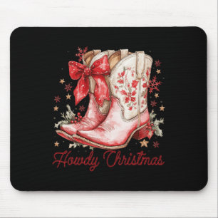 Western Howdy Christmas Cowgirl Boot Coquette Bow Mouse Pad