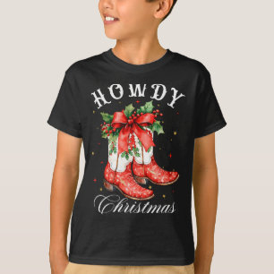 Western Howdy Christmas Cowgirl Boot Coquette Bow  T-Shirt