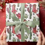 Western Howdy Christmas Cowgirl Wrapping Paper<br><div class="desc">This fun and festive Western Howdy Christmas Cowgirl wrapping paper features hand-drawn illustrations of Xmas cowgirl boots,  hats,  mittens,  cacti,  holly berries and stars. All against an elegant white background.</div>