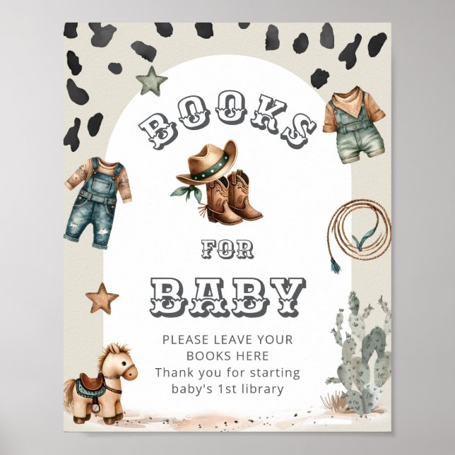 Western Howdy Cowboy Baby Shower Books for Baby Poster (Front)