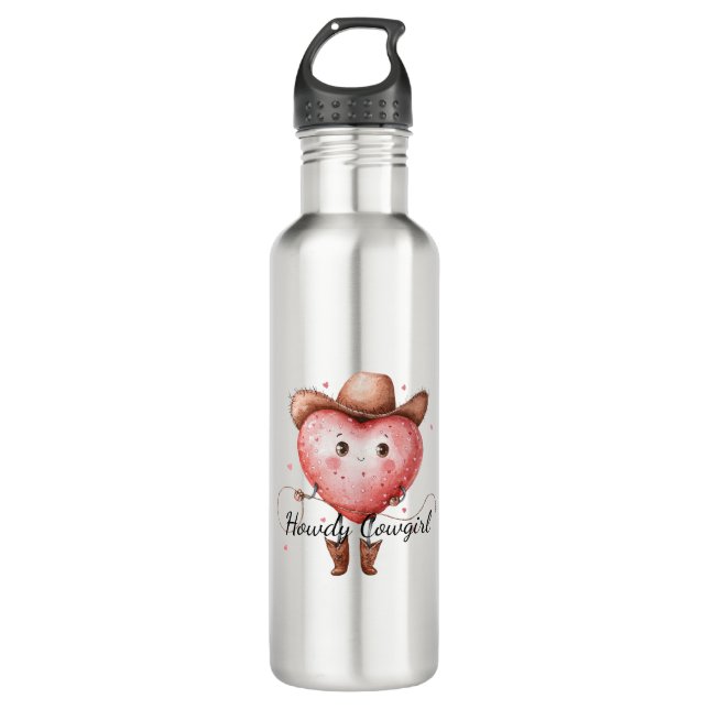 Western Howdy Cowgirl Heart  710 Ml Water Bottle (Front)