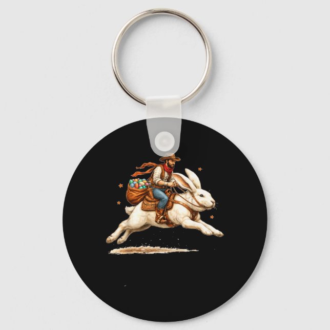 Western Howdy Easter Day Cowboy Riding Easter Key Ring (Front)