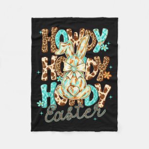 Western howdy easter day cowgirl leopard bunny fleece blanket