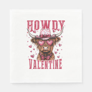 Western Howdy Highland Cow Valentines Day Highland Napkin