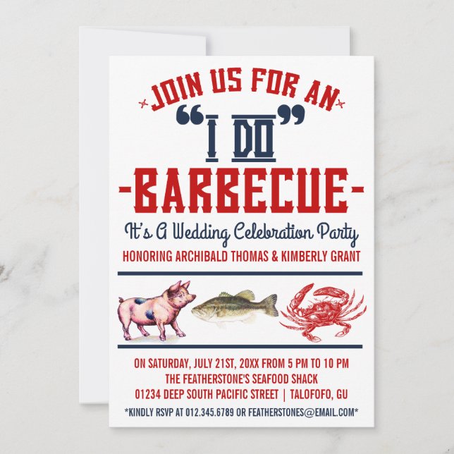 Western "I Do" Barbecue Wedding Party Invitations (Front)