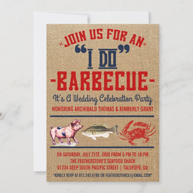 Western "I Do" Barbecue Wedding Party Invitations (Front)
