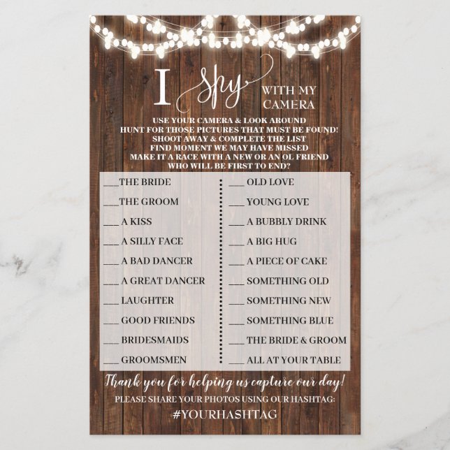 Western I Spy Country Wedding Reception Game Card (Front)