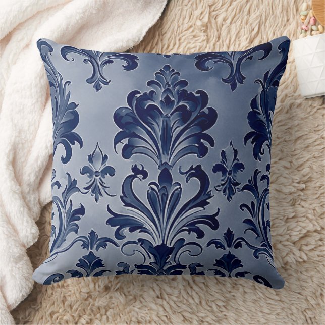 Western Inspired Damask Pattern Denim Blue Cushion (Blanket)