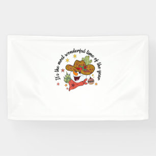 Western Its The Most Wonderful Time Cowboy Snowman Banner