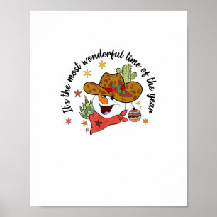 Western Its The Most Wonderful Time Cowboy Snowman Poster