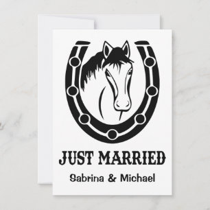 Western Just Married Black Horseshoe Horse Country Announcement