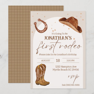 Western Kids Cowboy First Rodeo Birthday  Invitation