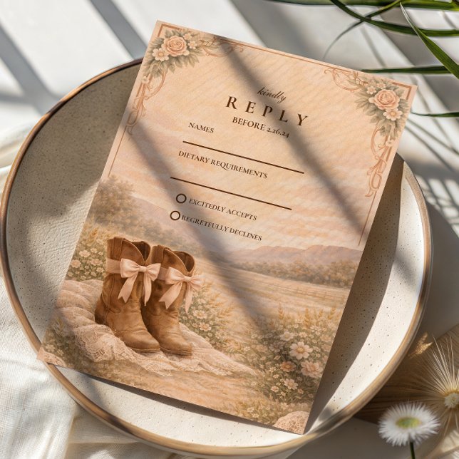 Western Lace Cowboy Boots Wedding RSVP Card (Creator Uploaded)