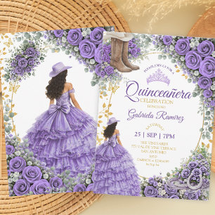 Western Lavender Roses Golden Country Quinceañera Invitation