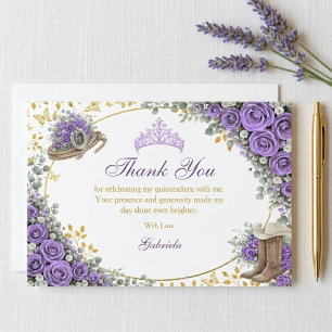 Western Lavender Roses Golden Country Quinceañera Thank You Card