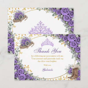 Western Lavender Roses Golden Country Quinceañera Thank You Card