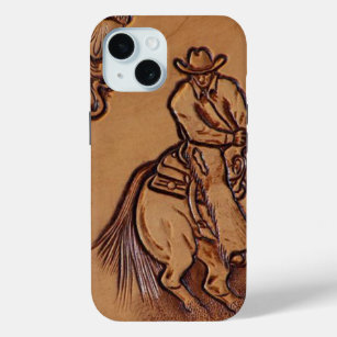 Western leather horseback Riding Rodeo Cowboy iPhone 15 Case