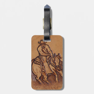 Western leather horseback Riding Rodeo Cowboy Luggage Tag