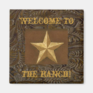 Western Leather Print Design W/Gold Star Magnet
