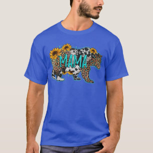 Western Leopard Cowhide Mama Bear Sunflowers Mothe T-Shirt
