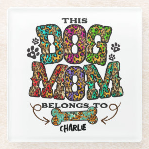 Western Leopard Patch Pattern Dog Mum Bone Pet Glass Coaster