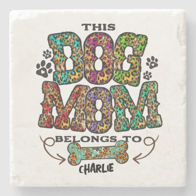 Western Leopard Patch Pattern Dog Mum Bone Pet Stone Coaster (Front)