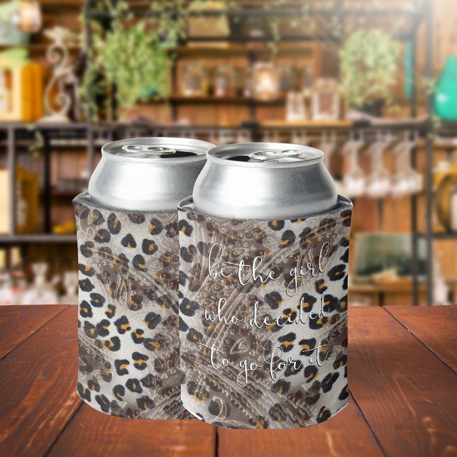 Western Leopard Print Faux Leather sublimation Can Cooler (Creator Uploaded)