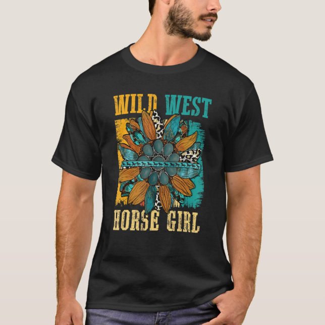 Western Leopard Sunflower Turquoise Of Wild West H T-Shirt (Front)