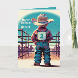 Western Little Cowboy 2nd Birthday Rodeo Custom  Card