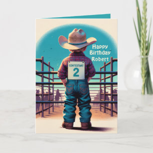 Western Little Cowboy 2nd Birthday Rodeo Custom Card