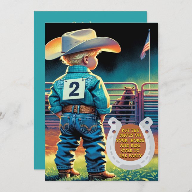 Western Little Cowboy 2nd Birthday Rodeo Custom  Invitation (Front/Back)