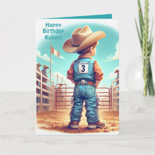 Western Little Cowboy 3rd Birthday Rodeo Custom   Card