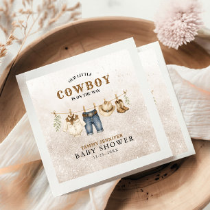 Western Little Cowboy Clothesline Baby Shower Napkin