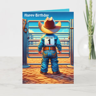 Western Little Cowboy First Birthday Rodeo Custom Card