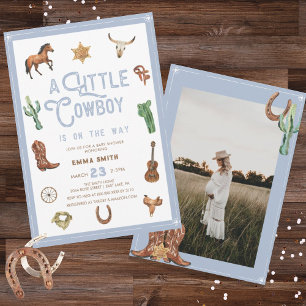 Western Little Cowboy Photo Baby Boy Shower Invitation