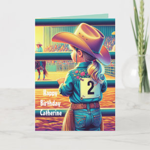 Western Little Cowgirl 2nd Birthday Rodeo Custom Card