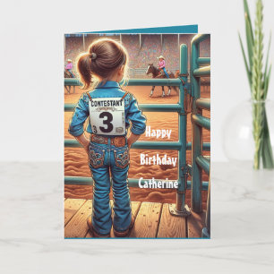 Western Little Cowgirl 3rd Birthday Rodeo Custom Card